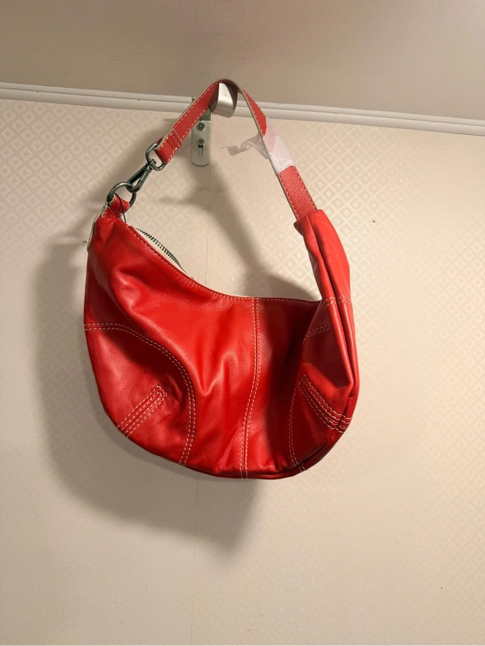 NWT Free People Red Leather Hobo Crescent Shoulder Bag